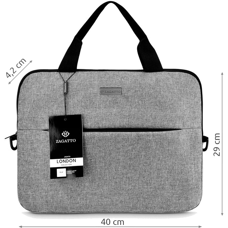 Geanta laptop dama, barbat, 15.6 inch, Zagatto®, Gri, Dimensiuni 40x29x4.2 cm, Impermeabila, Atasabila la troler, Eleganta, Business, Curea de umar reglabila si detasabila, Buzunar frontal cu fermoar, Pentru notebook, Compatibila Macbook Pro, Air ZG88