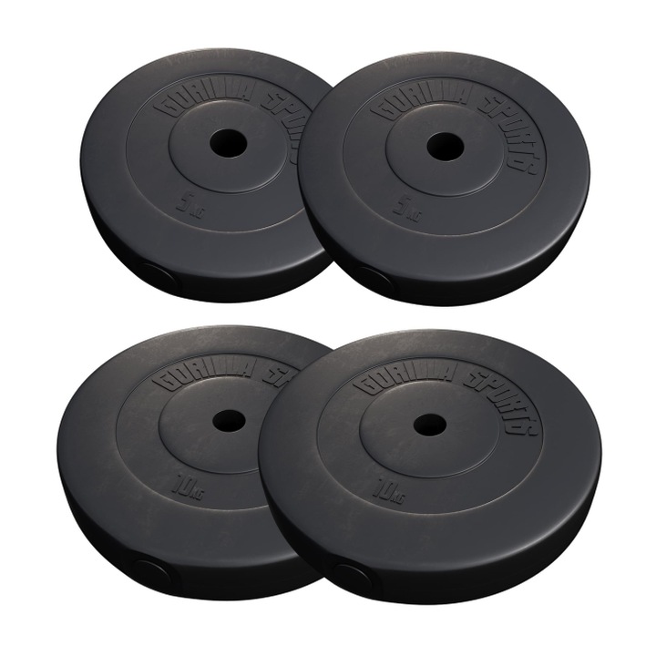 Set 4 Discuri ciment, Gorilla Sports, 2 X10 kg, 2 X 5kg, 30/31mm, negre