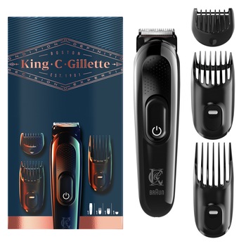 Trimmer pentru barba electric King C. Gillette Kit Trimmer Wet&Dry, 3 piepteni Trimmer pentru barba electric King C. Gillette Kit Trimmer Wet&Dry, 3 piepteni