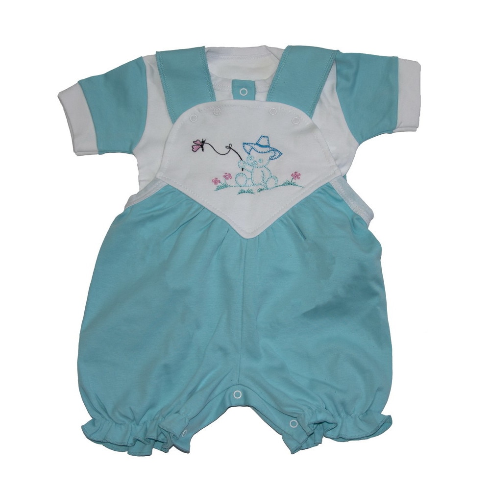 Compleu de vara bebelusi, Pifou, Model 21, Turquoise, 4-6 luni