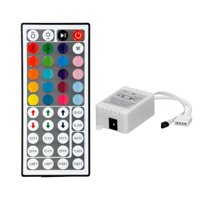 RGB LED távirányító, ECD Germany, 125 x 56 x 7 mm, 20 szín, 6 program