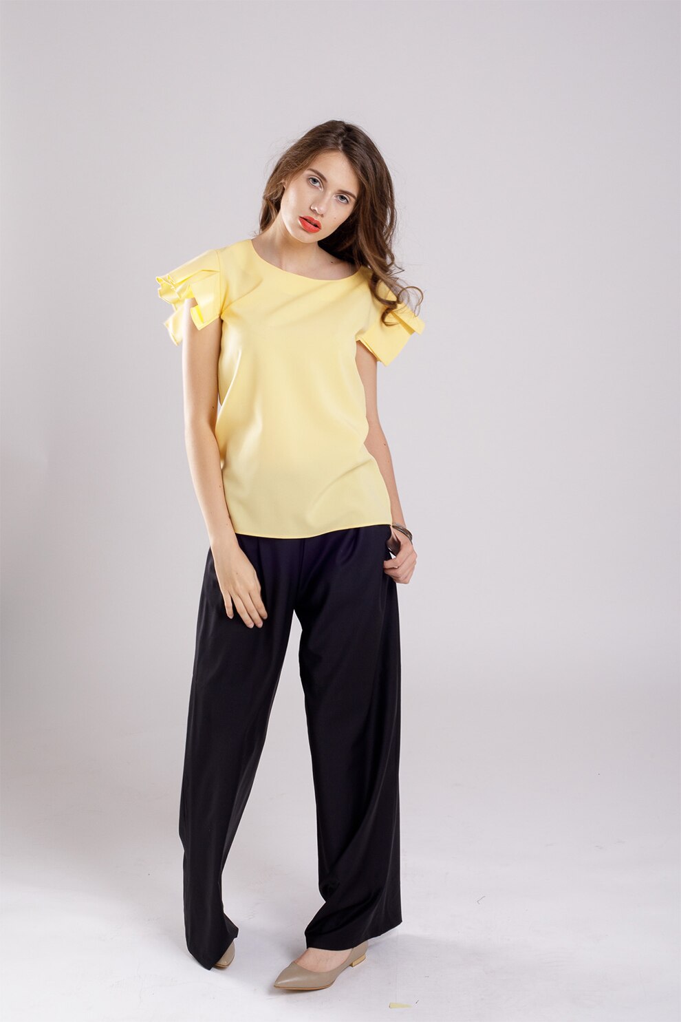 Couture de Marie, Bluza cu maneci cu pliuri, galben pal