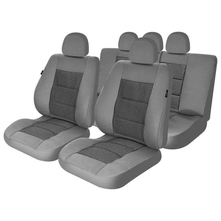 Set huse scaune auto SMARTIC®, Premium Lux, 11 piese, compatibile cu airbag, rabatabile, 3 straturi de material, gri