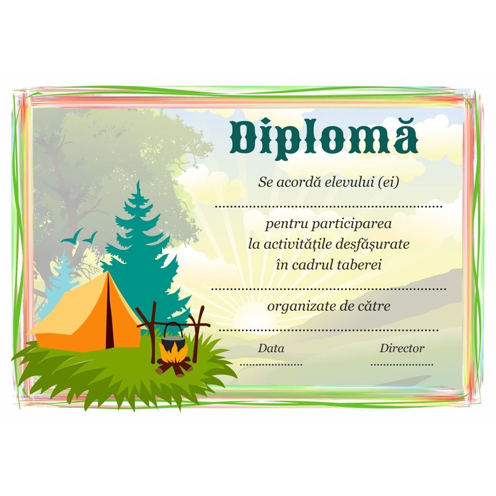 Diploma tabara, model 2, format A4, carton 300 grame