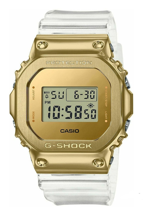 Casio, G-Shock digitális karóra áttetsző szíjjal, áttetsző/aranyszín