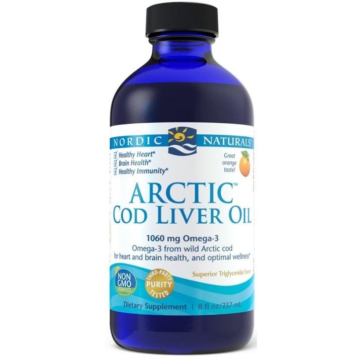 Nordic Naturals Arctic Cod Liver Oil - 1060mg Unflavored (Ulei de ficat de cod fara aroma) - 237 ml