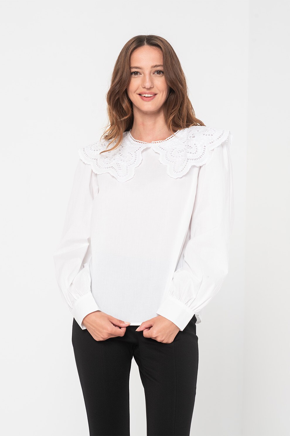 b.young, Bluza de bumbac cu guler Peter Pan Jussi, Alb optic