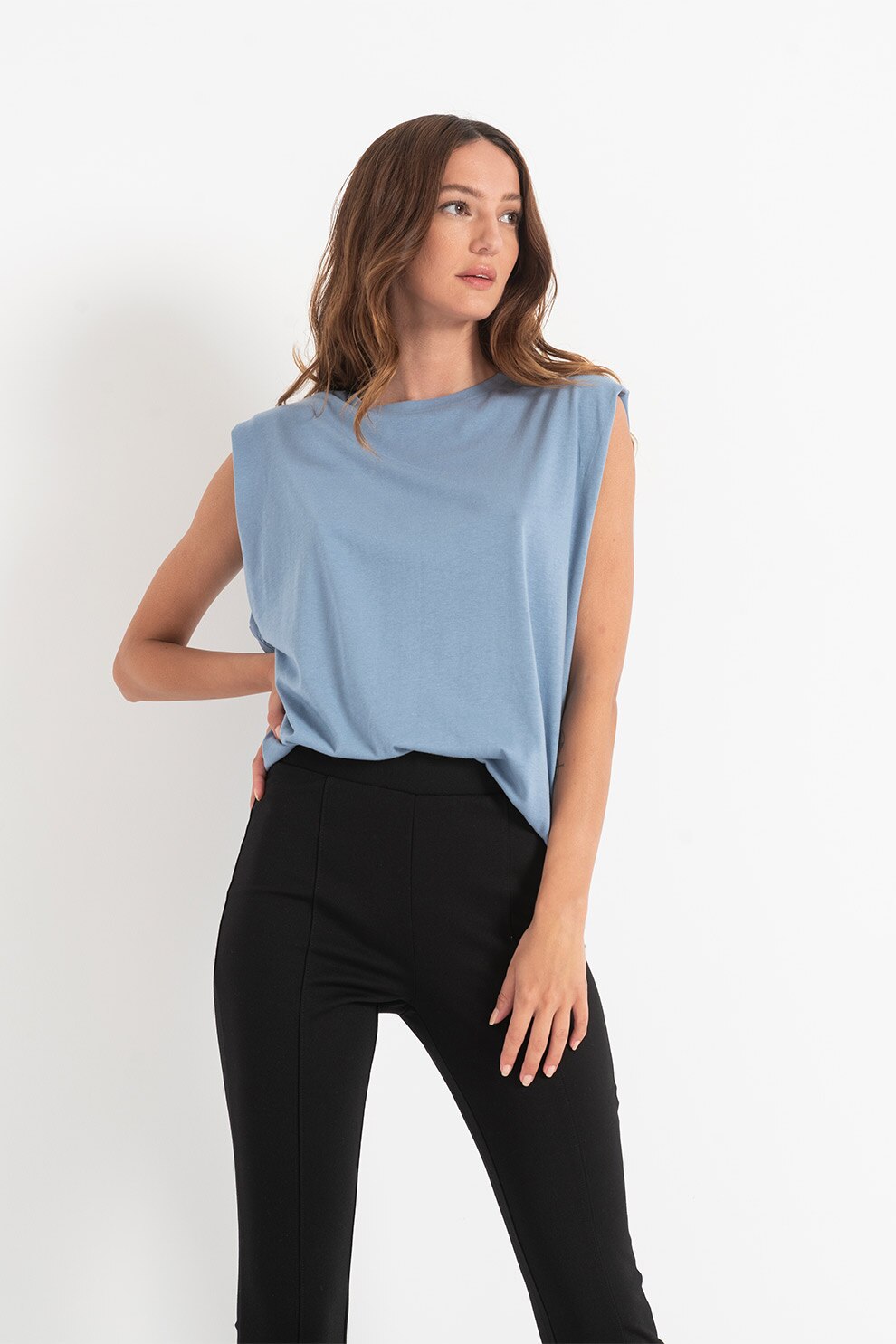 b.young, Tricou fara maneci din amestec de modal Sunna, Albastru prafuit