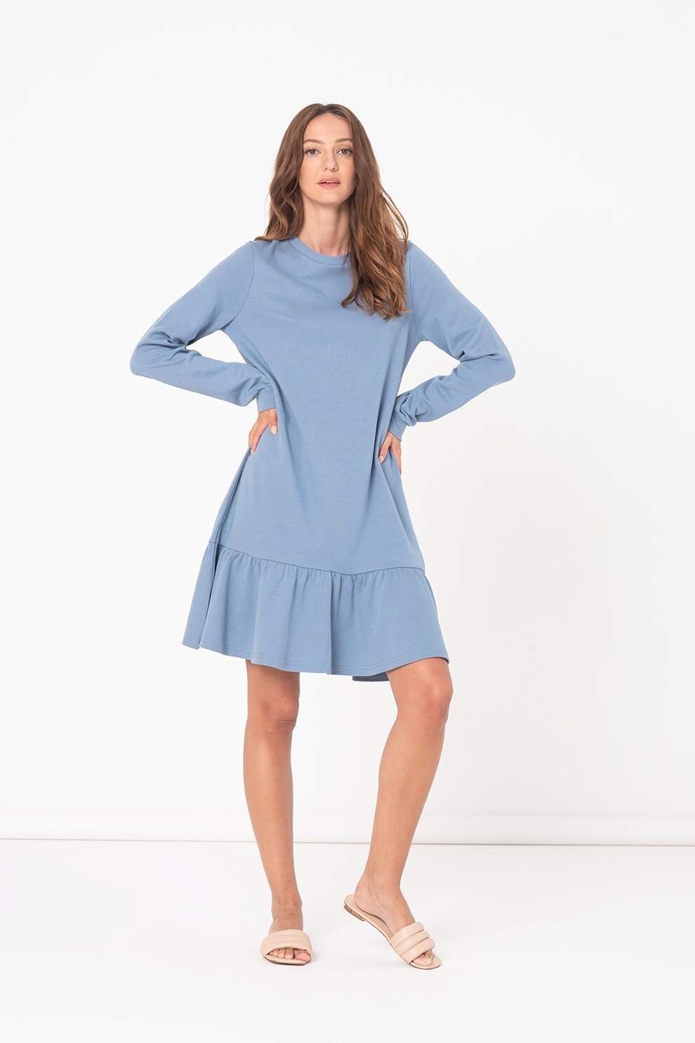 b.young, Rochie mini cu terminatie evazata Sillana, Albastru prafuit