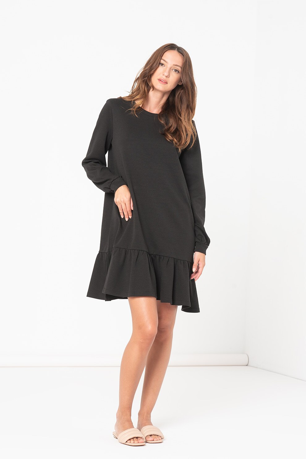 b.young, Rochie mini cu terminatie evazata Sillana, Negru