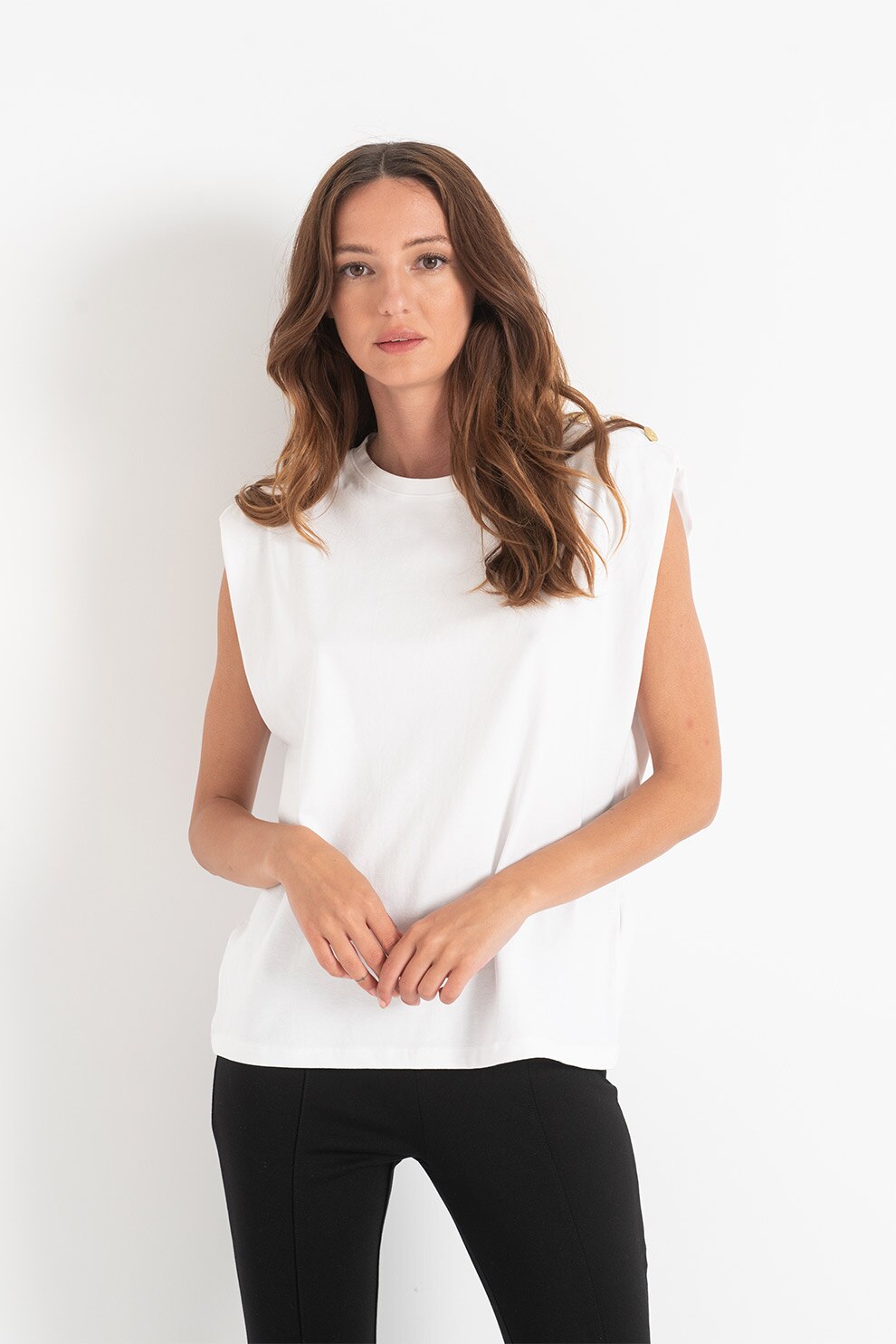 b.young, Tricou lejer cu nasturi decorativi Regitta, Alb optic