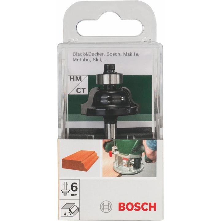 Freza de profilat B cu rulment pentru lemn, R 4mm, tija 6mm, Bosch Hobby Line