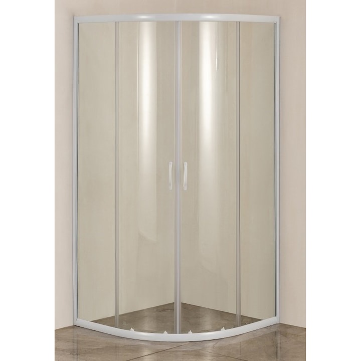 Cabina de dus semirotunda Kroner Ecoround 79CD4001, 2 usi culisante, sticla securizata, 4mm, geam transparent, profil alb, L.90xL.90xH.180 cm