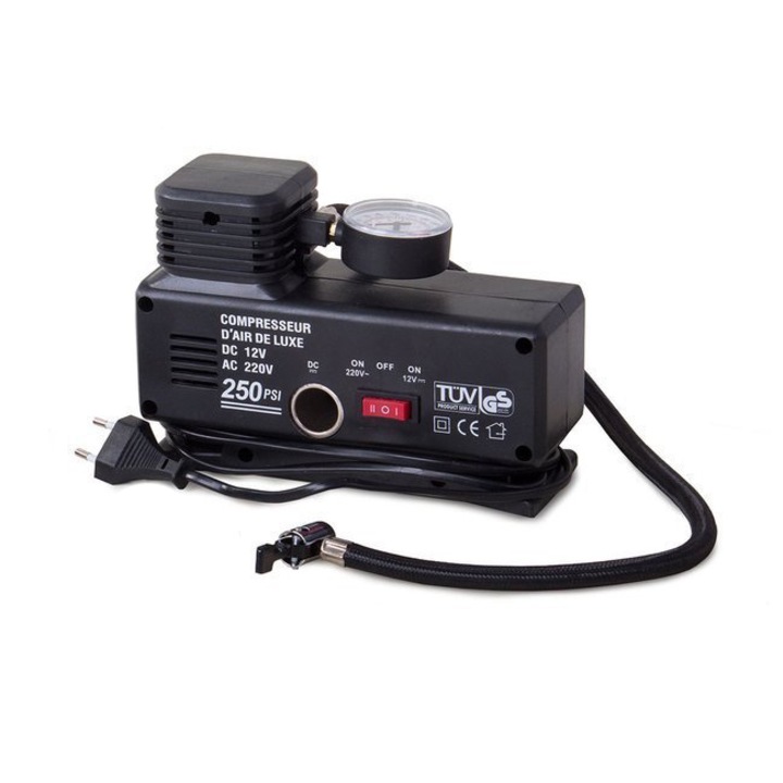 Compresor auto portabil Verk 230V/12V, cu manometru si adaptori, 250psi