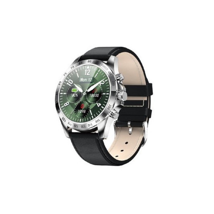 Ceas SmartWatch DacEnergy©, ecran TFT de 1.28 inch, Android/ios, monitorizare ritm cardic, tensiune arteriala, oxigenul din sange, somn, pedometru, sedentarism, vremea, 8 moduri sportive, argintiu