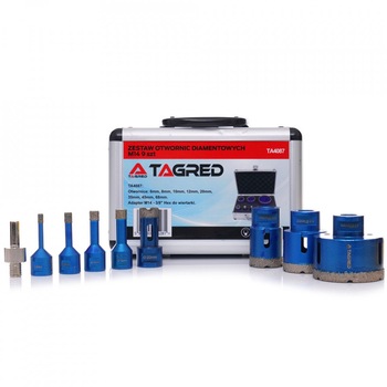 Set 8 carote diamantate pentru piatra, gresie si beton 6-68mm M14 TA4087 TAGRED Set 8 carote diamantate pentru piatra, gresie si beton 6-68mm M14 TA4087 TAGRED