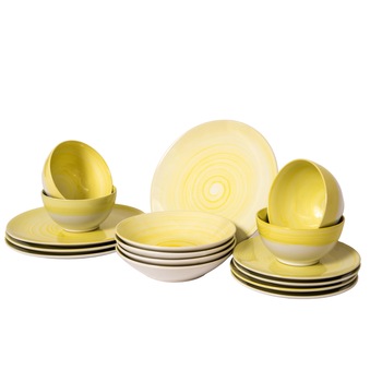 Set Complet Serviciu De Masa, Lamaie Zemoasa ,16 piese, Cesiro, Galben Spiralat Set Complet Serviciu De Masa, Lamaie Zemoasa ,16 piese, Cesiro, Galben Spiralat