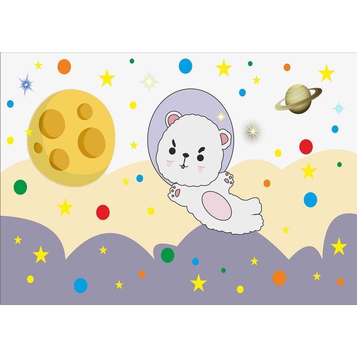 Fototapet copii Ursuletul Spatial, autoadeziv, multicolor, 200 x 300 cm