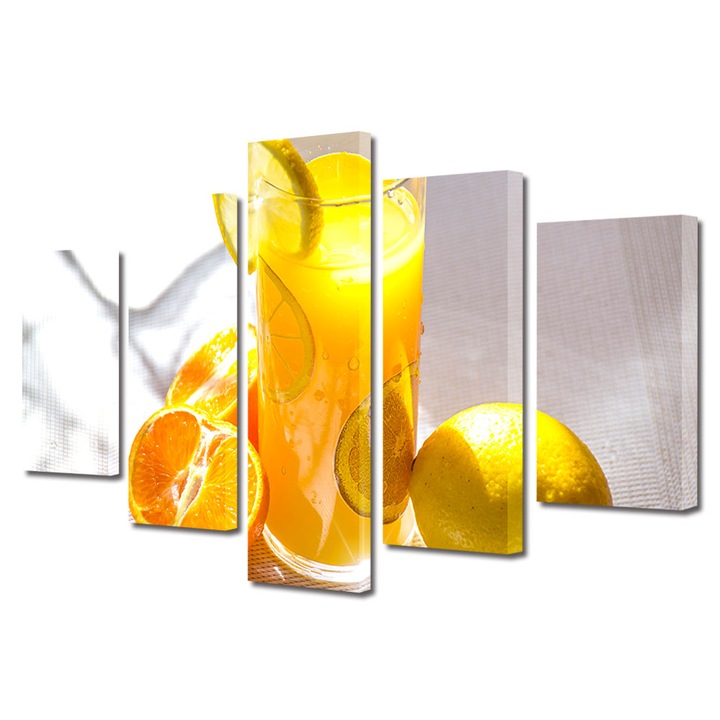 Set Tablouri Multicanvas 5 piese, Art Star, Suc proaspat de portocale, Culinar, Panza pe cadru de lemn, Decoratiuni Moderne pentru Casa, 70 x 125 cm