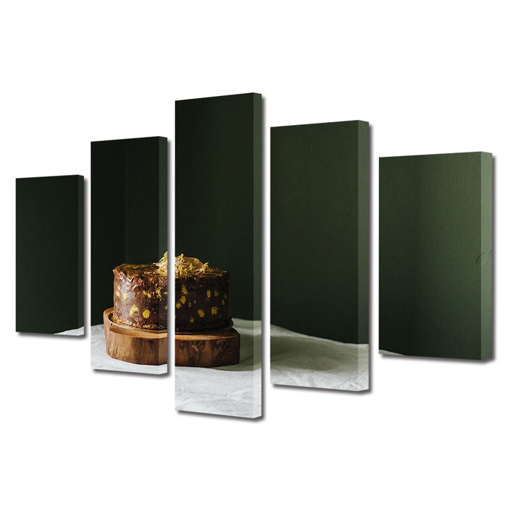 Set Tablouri Multicanvas 5 piese, Art Star, Tort cu multa ciocolata intr-o camera verde, Culinar, Panza pe cadru de lemn, Decoratiuni Moderne pentru Casa, 60 x 100 cm
