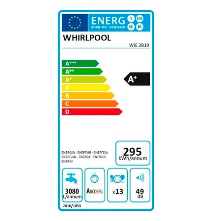 Masina de spalat vase incorporabila Whirlpool WIE 2B19, 13 seturi, 6 programe, Clasa A+, Conexiune apa calda, 60 cm
