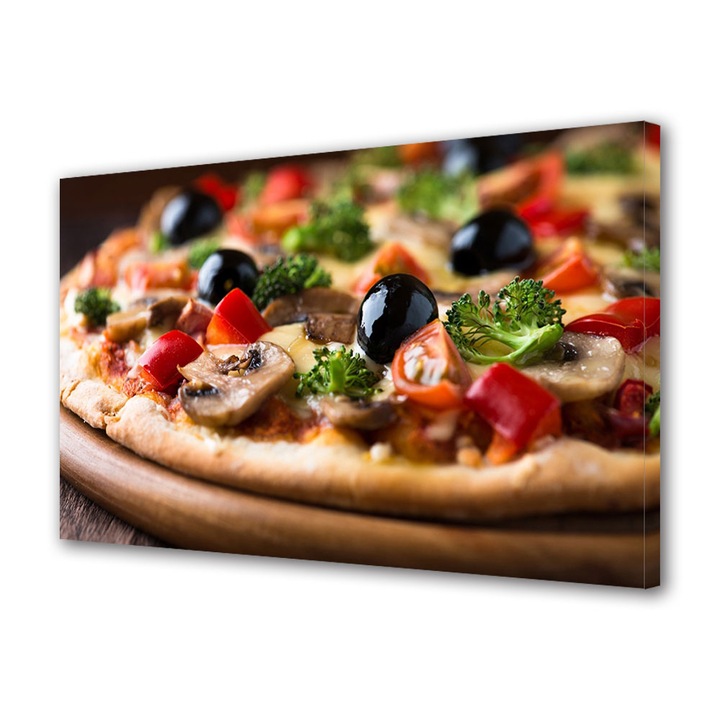 Tablou Canvas Fosforescent, Luminos in Intuneric, Premium, Art Star, Pizza cu ciuperci, Culinar, Panza pe cadru de lemn, Decoratiuni Moderne pentru Casa, 20 x 30 cm