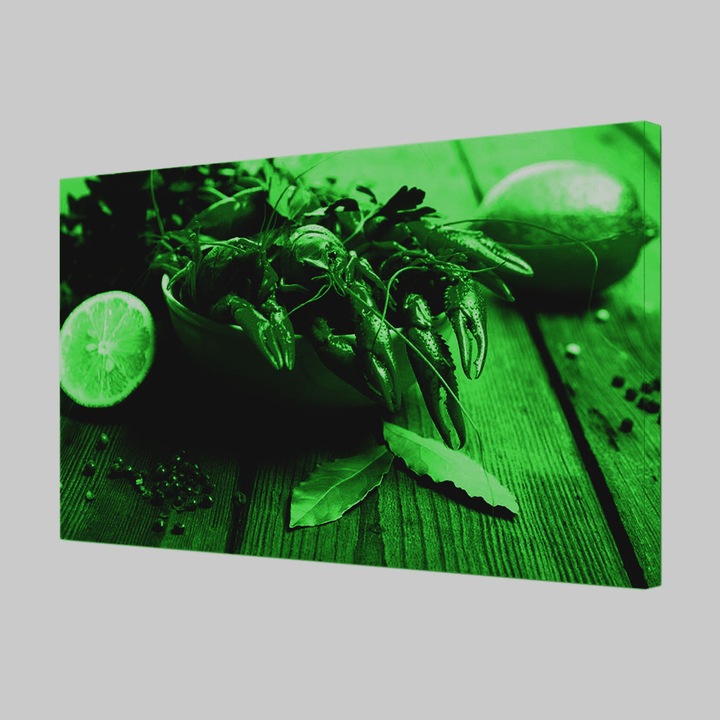Tablou Canvas Fosforescent, Luminos in Intuneric, Premium, Art Star, Homari in bol, Culinar, Panza pe cadru de lemn, Decoratiuni Moderne pentru Casa, 20 x 30 cm