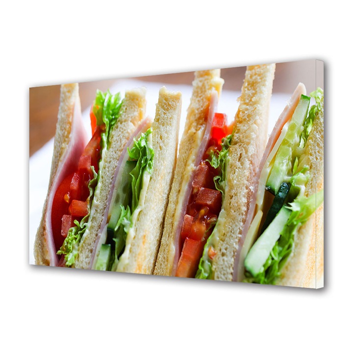 Tablou Canvas Fosforescent, Luminos in Intuneric, Premium, Art Star, Sandwich cu cascaval si sos, Culinar, Panza pe cadru de lemn, Decoratiuni Moderne pentru Casa, 20 x 30 cm