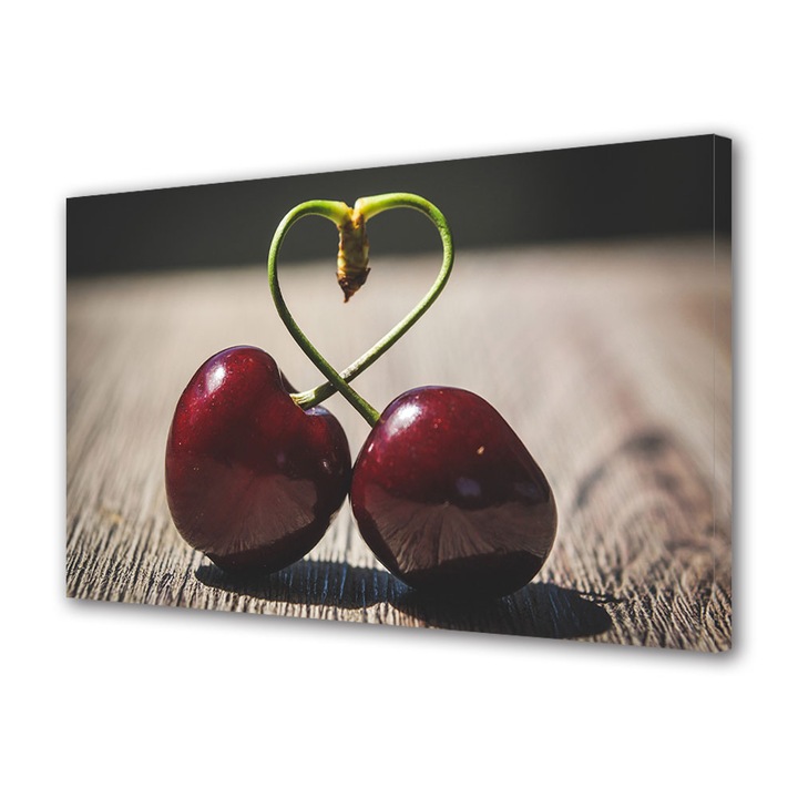Tablou Canvas Premium, Art Star, Cirese legate una de alta, Culinar, Panza pe cadru de lemn, Decoratiuni Moderne pentru Casa, 20 x 30 cm