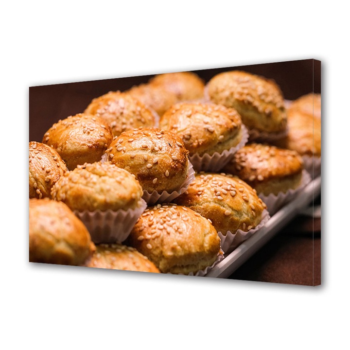 Tablou Canvas Fosforescent, Luminos in Intuneric, Premium, Art Star, Briose cu susan, Culinar, Panza pe cadru de lemn, Decoratiuni Moderne pentru Casa, 20 x 30 cm