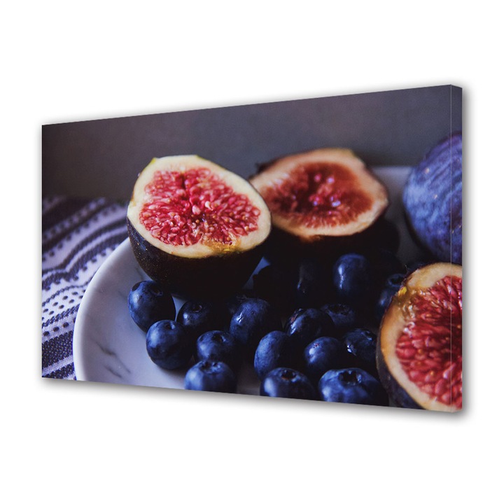 Tablou Canvas Fosforescent, Luminos in Intuneric, Premium, Art Star, Curmale si afine in farfuria mov, Culinar, Panza pe cadru de lemn, Decoratiuni Moderne pentru Casa, 60 x 90 cm