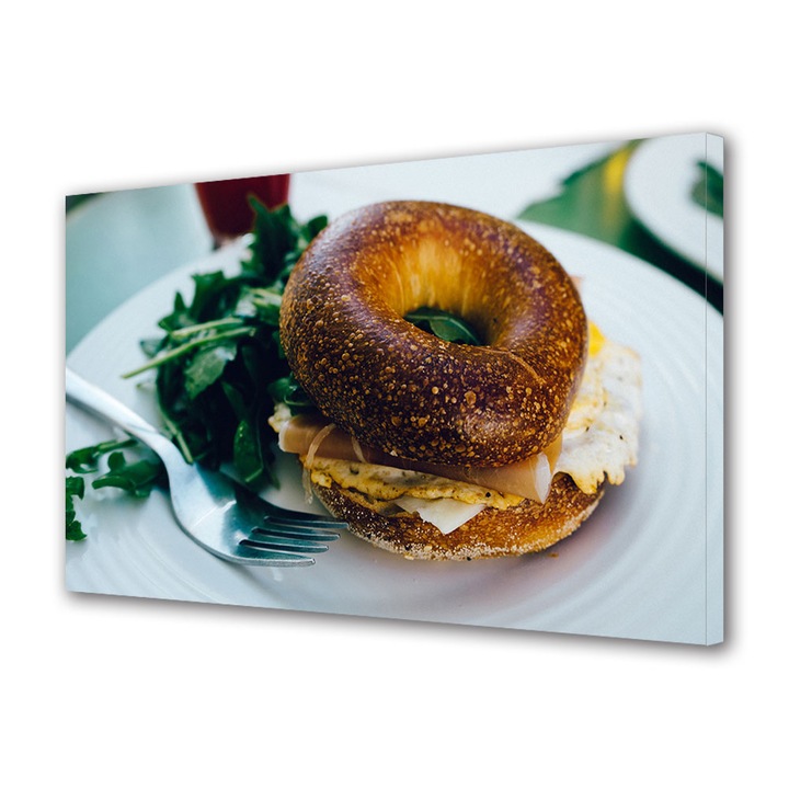 Tablou Canvas Fosforescent, Luminos in Intuneric, Premium, Art Star, Sandwich in forma de gogoasa, Culinar, Panza pe cadru de lemn, Decoratiuni Moderne pentru Casa, 20 x 30 cm