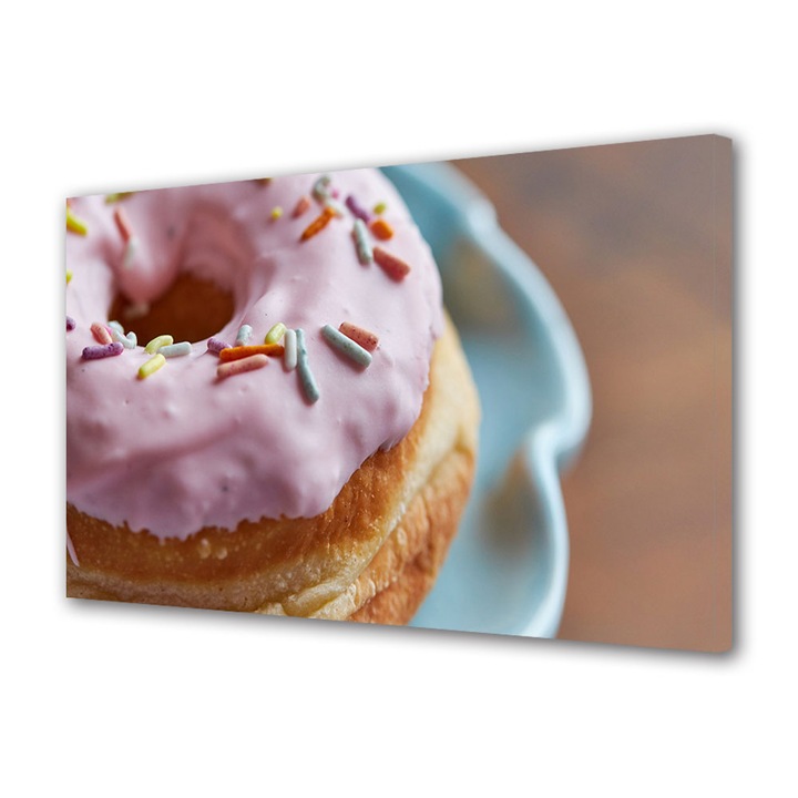 Tablou Canvas Fosforescent, Luminos in Intuneric, Premium, Art Star, Gogoasa cu glazura roz, Culinar, Panza pe cadru de lemn, Decoratiuni Moderne pentru Casa, 20 x 30 cm