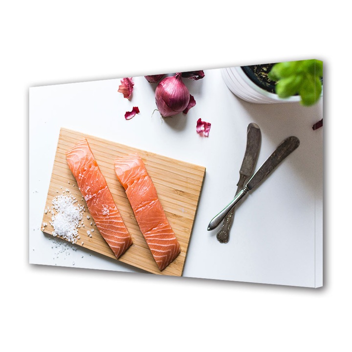 Tablou Canvas Fosforescent, Luminos in Intuneric, Premium, Art Star, Somon cu sare, Culinar, Panza pe cadru de lemn, Decoratiuni Moderne pentru Casa, 20 x 30 cm