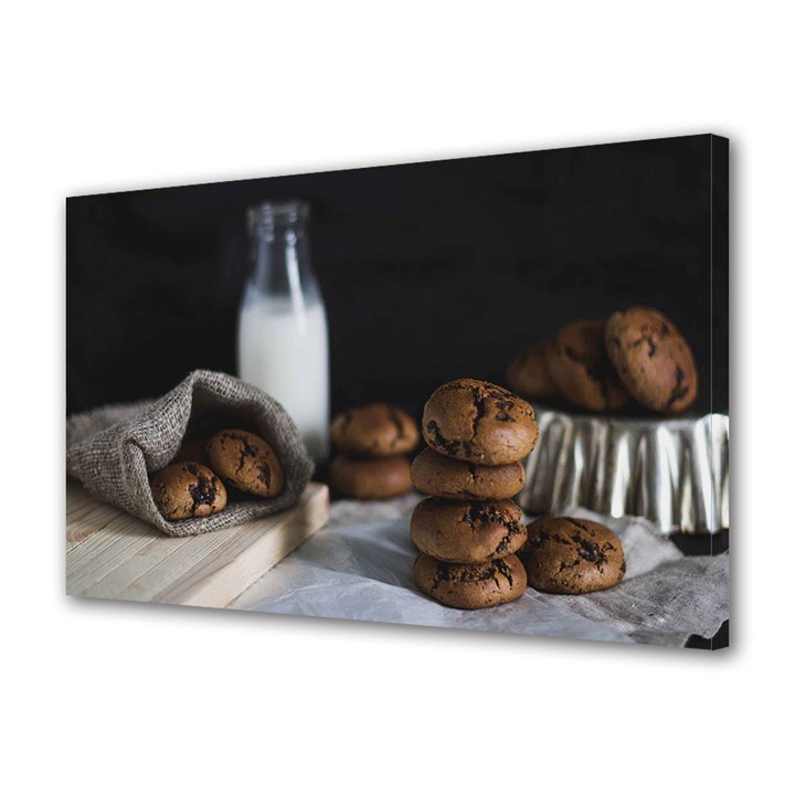 Tablou Canvas Fosforescent, Luminos in Intuneric, Premium, Art Star, Biscuiti cu ciocolata si lapte, Culinar, Panza pe cadru de lemn, Decoratiuni Moderne pentru Casa, 20 x 30 cm