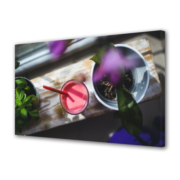 Tablou Canvas Premium, Art Star, Smoothie roz, Culinar, Panza pe cadru de lemn, Decoratiuni Moderne pentru Casa, 20 x 30 cm