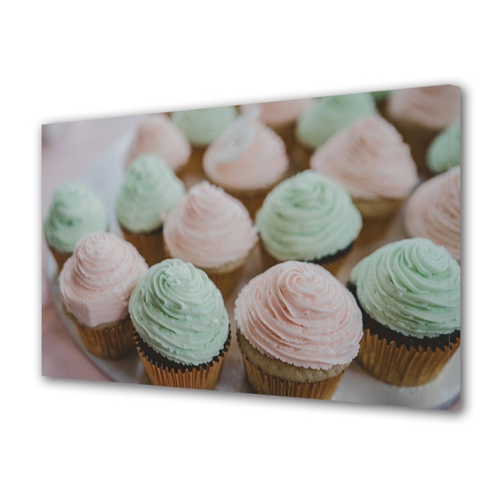 Tablou Canvas Premium, Art Star, Briose cu glazura colorata roz verde, Culinar, Panza pe cadru de lemn, Decoratiuni Moderne pentru Casa, 80 x 160 cm