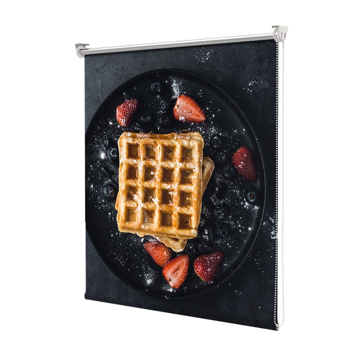 Roleta Art Shade tip Jaluzea cu Rulou si sistem inclus, Art Star, Gofre cu miere si capsuni, Culinar, Decoratiuni, Latime 50 cm x Inaltime 250 cm