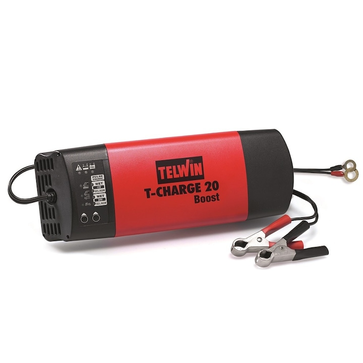 Telwin T-Charge 20 BOOST, egyfázisú akkumulátortöltő, hordozható, 110 W, 12/24 V-os akkumulátorokhoz