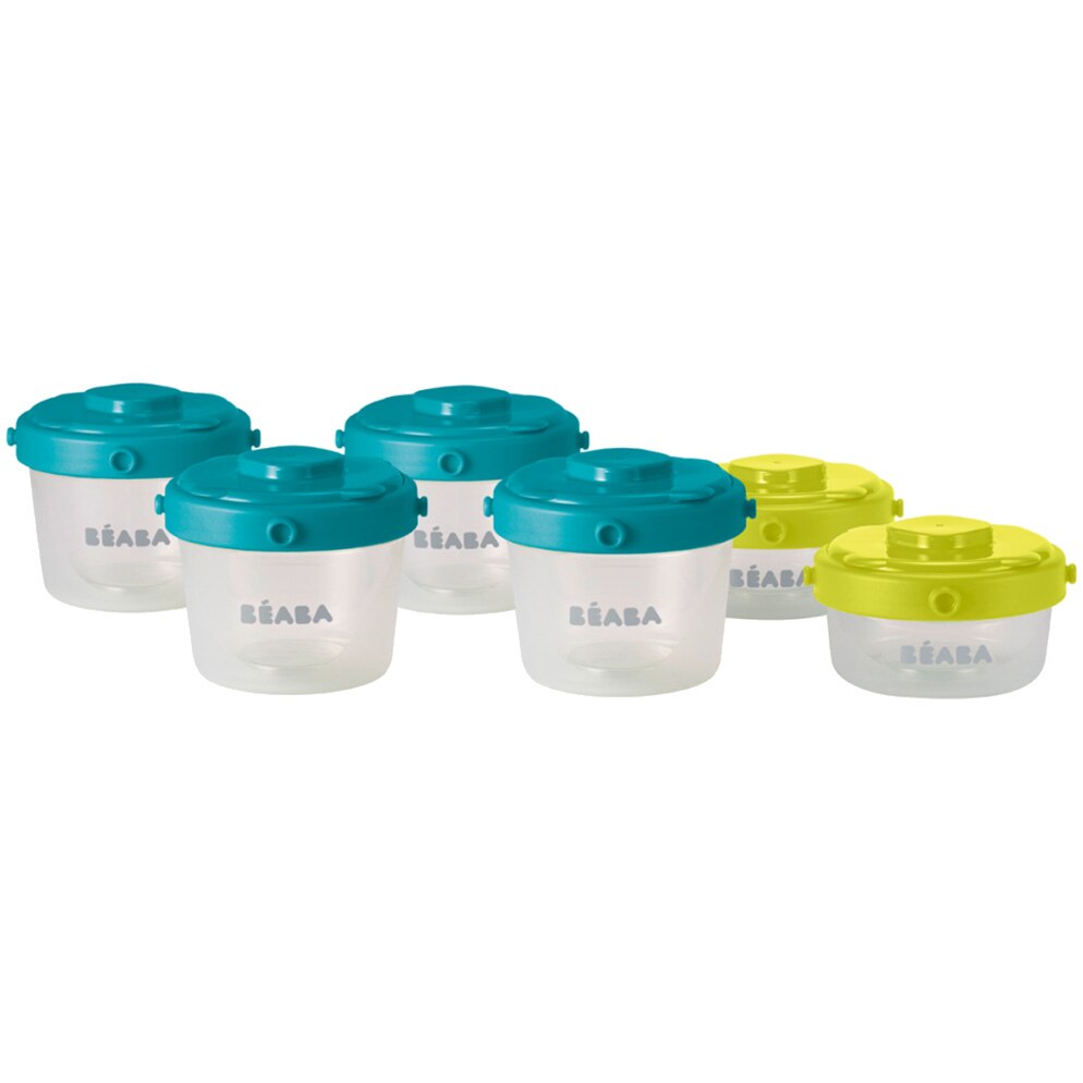 Set 6 recipiente ermetice pentru hrana Beaba, 2x60ml, 4x120ml, Verde/Galben