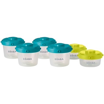 Set 6 recipiente ermetice pentru hrana Beaba, 2x60ml, 4x120ml, Verde/Galben Set 6 recipiente ermetice pentru hrana Beaba, 2x60ml, 4x120ml, Verde/Galben