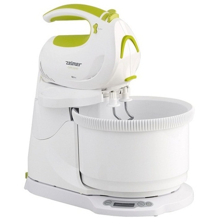 Mixer cu bol Zelmer 481.67, 400 W, Bol 3l, 5 Viteze + Functie Turbo, Cantar, Alb