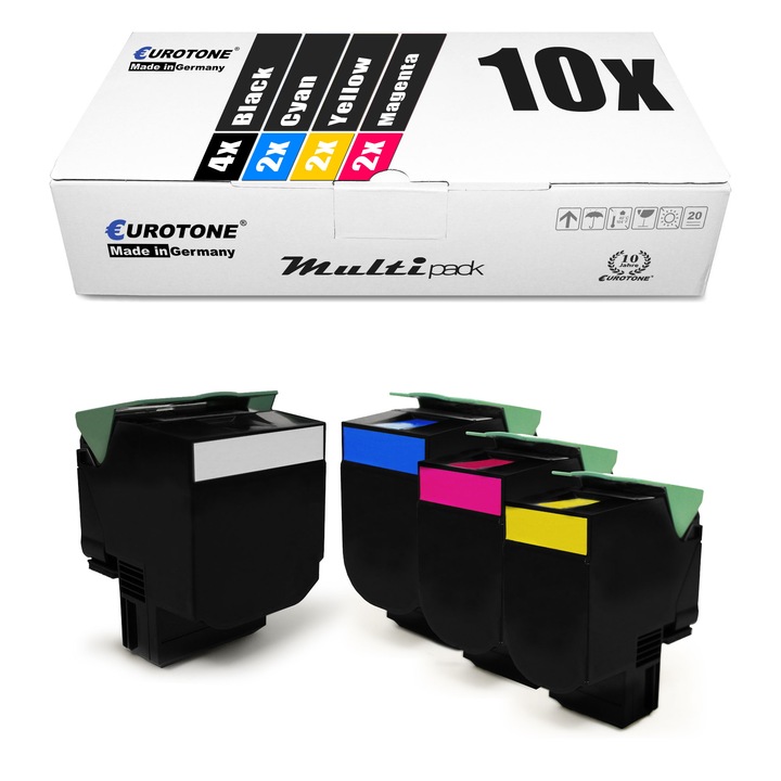 Set 10 Toner XXL Eurotone Alternativa pentru Lexmark 80C2SK0 802S Negru / 80C2SC0 Cyan / 80C2SM0 Magenta / 80C2SY0 Galben