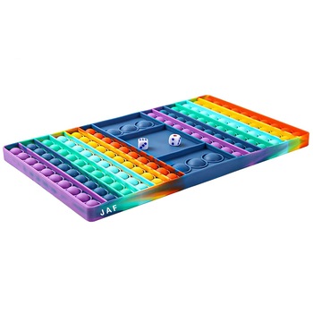 Joc antistres din silicon cu zaruri JAF®, Pop it now and Flip it, forma dreptunghi, 29x20x1.5cm, 130 bule, Multicolor Joc antistres din silicon cu zaruri JAF®, Pop it now and Flip it, forma dreptunghi, 29x20x1.5cm, 130 bule, Multicolor