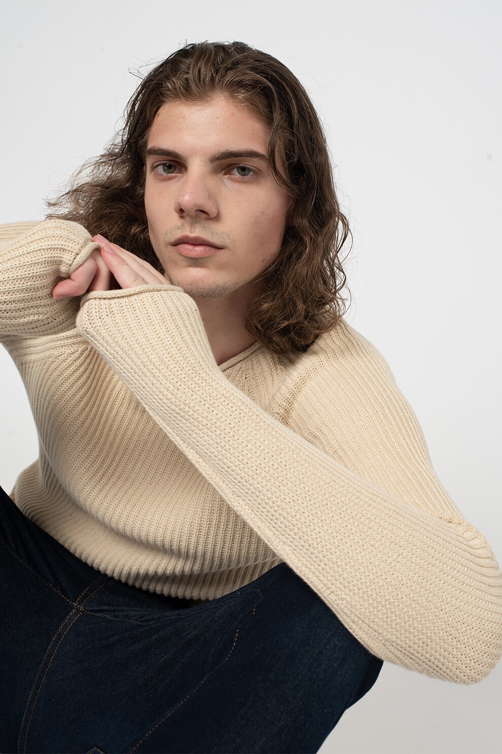 !Solid, Pulover de terry cu aspect striat, Bej