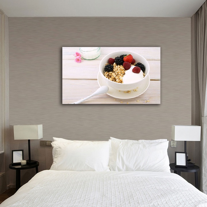 Tablou Canvas Premium, Art Star, Cereale cu iaurt si fructe, Culinar, Panza pe cadru de lemn, Decoratiuni Moderne pentru Casa, 70 x 100 cm