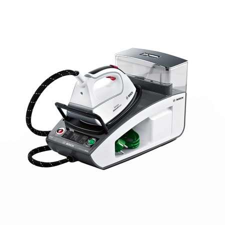 Statie de calcat Bosch TDS4545,2400 W, Rezervor detasabil 1.3 l, 6 bari, 250 g/min, TouchControl Display, Auto shut-off, Alb/Negru