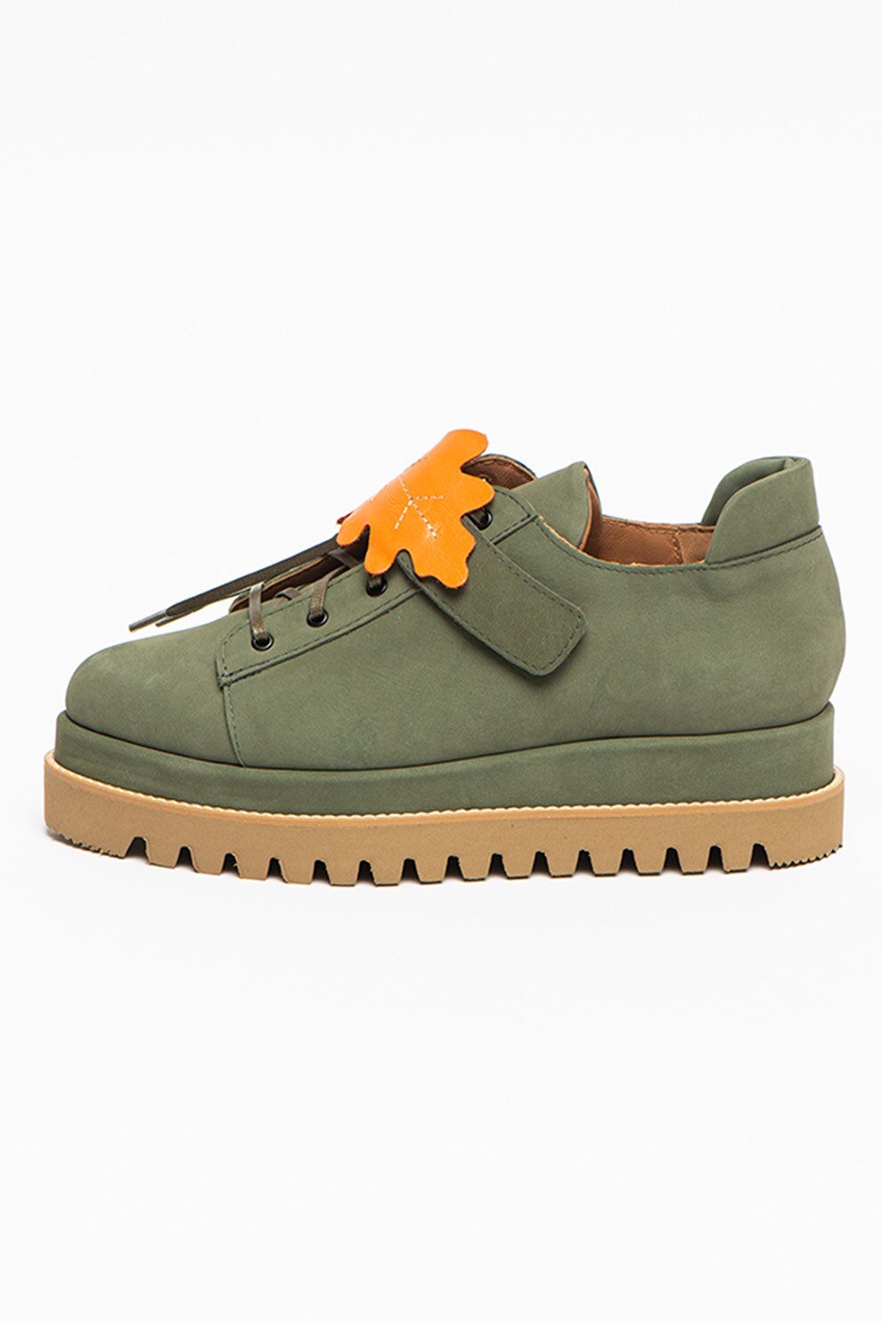 Mihaela Glavan, Pantofi wedge de piele cu varf ascutit, Verde sparanghel