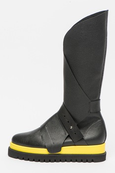 Mihaela Glavan, Cizme mid-calf de piele cu varf rotund, Negru Mihaela Glavan, Cizme mid-calf de piele cu varf rotund, Negru