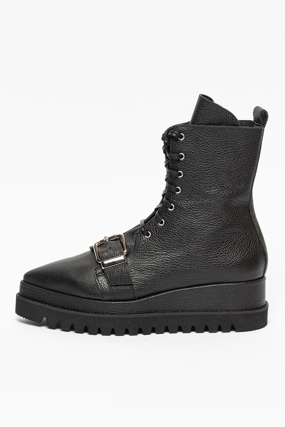 Mihaela Glavan, Ghete de piele cu catarama decorativa, Negru/Argintiu